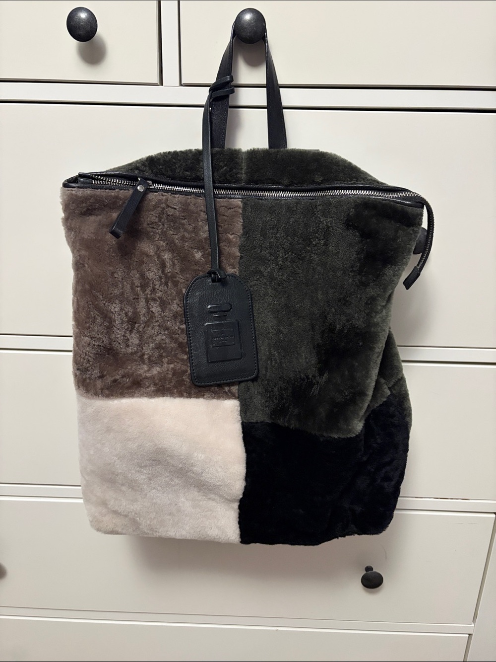 Authentic Iopelle Talia leather and genuine wool  shearling convertible bag